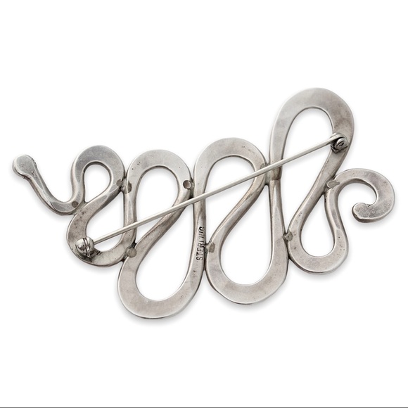 Vintage Sterling Silver Snake Brooch Large Curvy Serpent Abstract Modernist - Picture 3 of 4